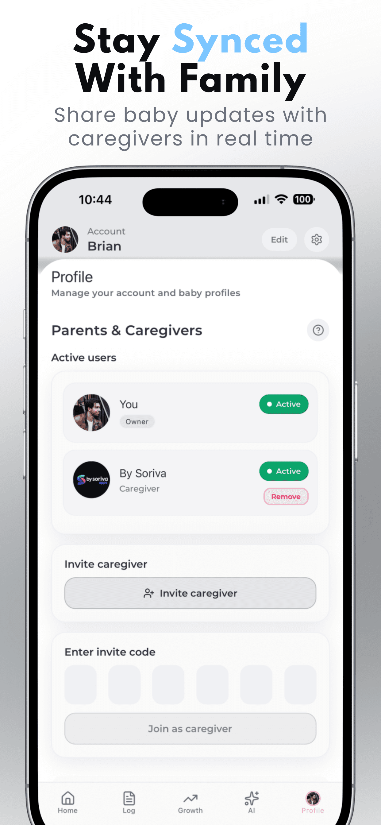 Caregivers collaboration screen in Baby Tracker