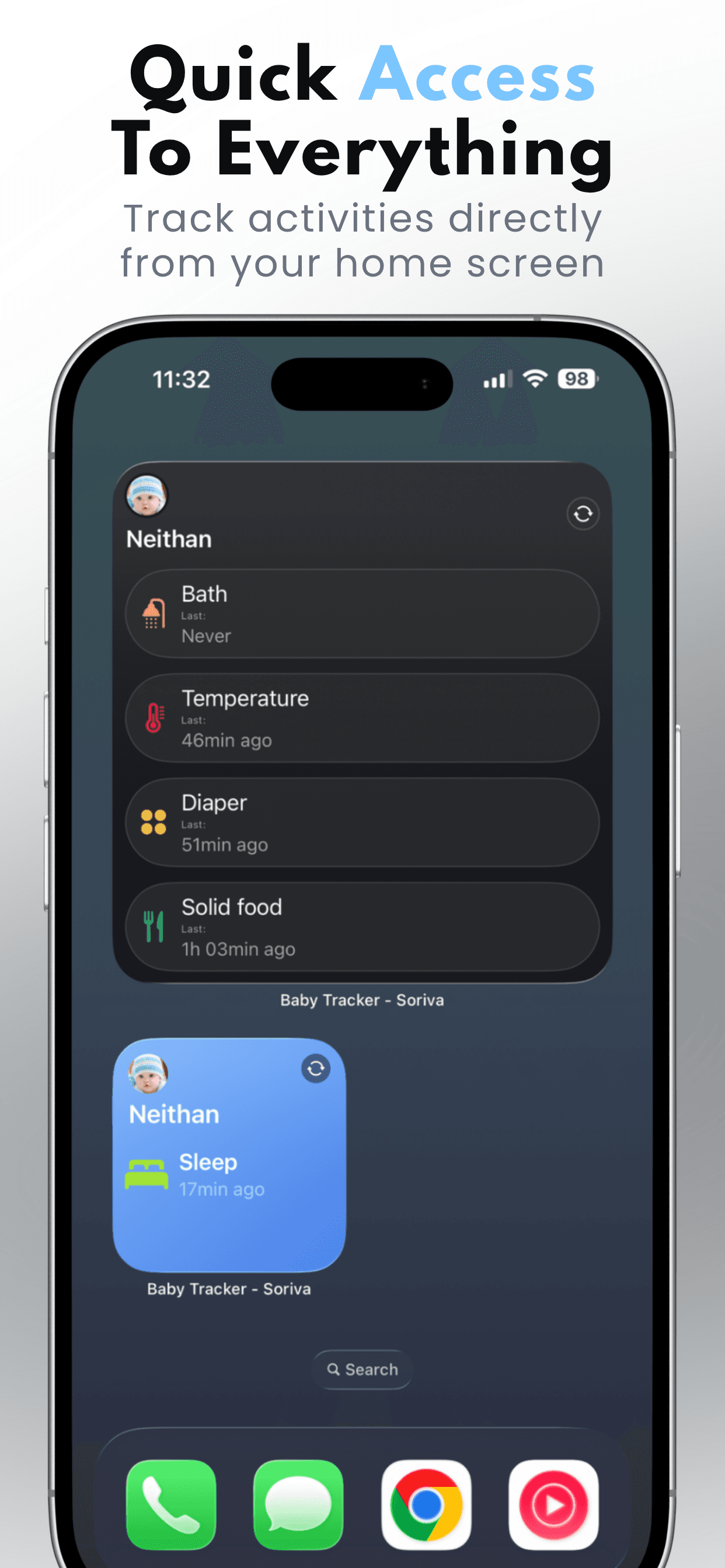 Home screen widgets in Baby Tracker